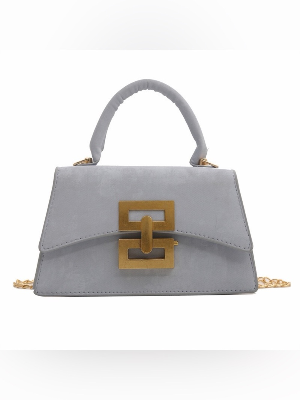 Classic Structured Top-Handle Bag in Light Gray with Gold Hardware